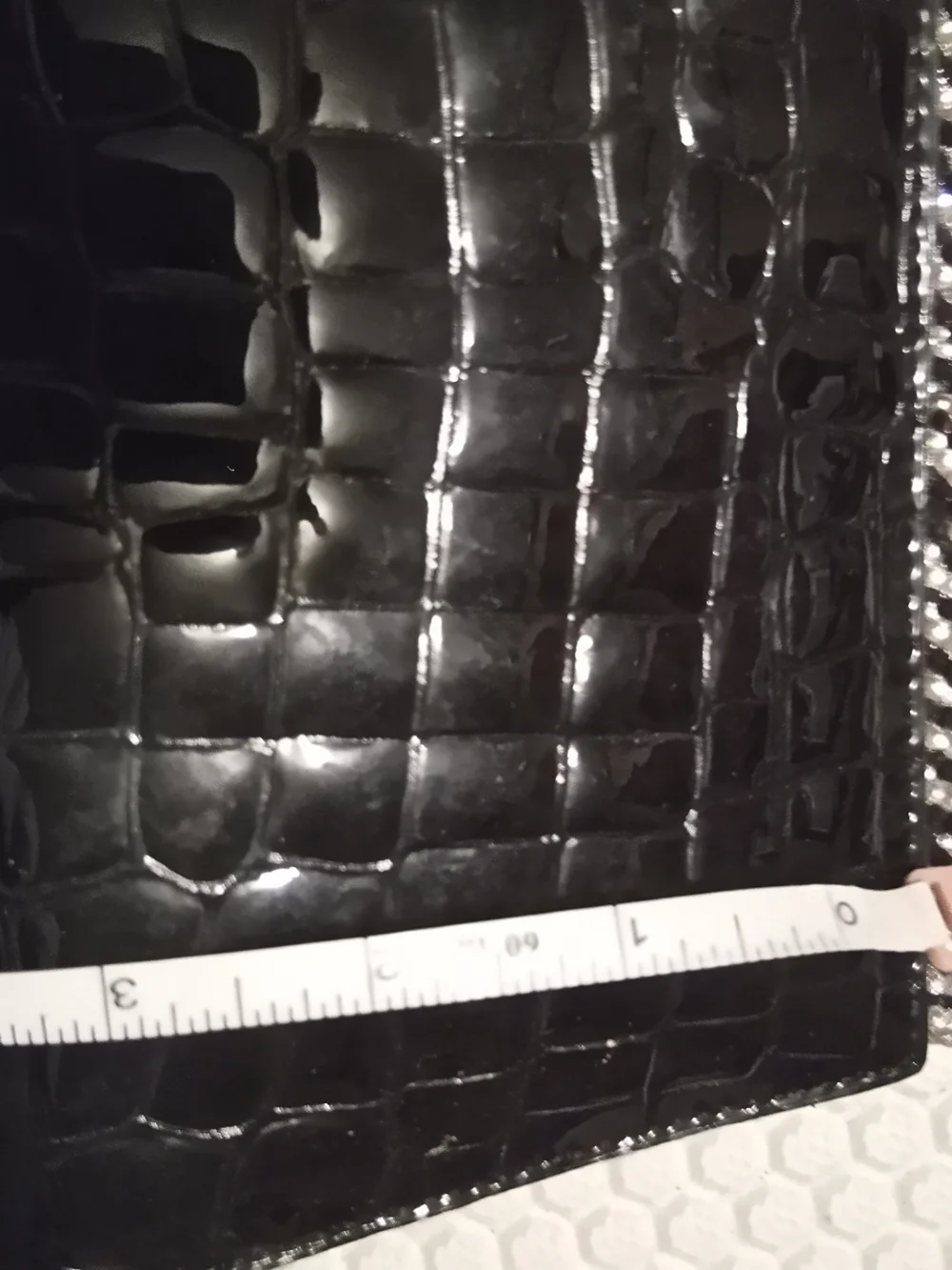 Isabella Adams New York Black Patent Croc-Embossed Evening Clutch